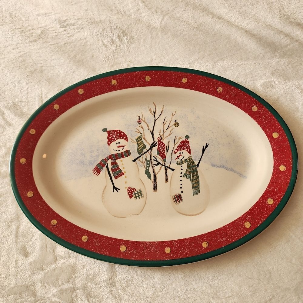 Royal Seasons 14 inch Stoneware Snowman Christmas Serving Platter